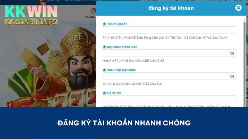 Đăng ký tài khoản thành viên nhanh chóng