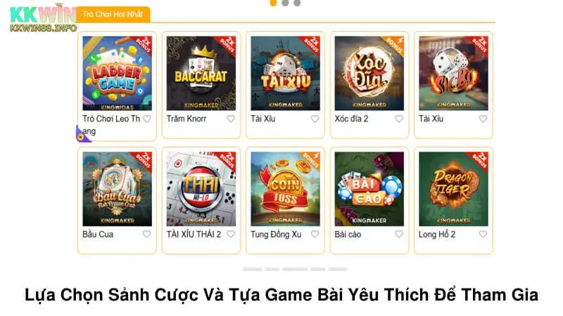 Lựa chọn sảnh cược và tựa game bài yêu thích để tham gia